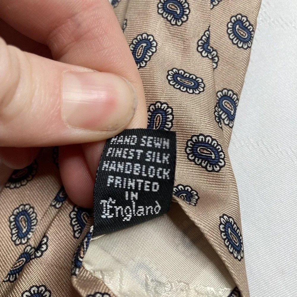 VTG 90s ROBERT‎ TALBOTT x SATEL'S Mens Beige Paisley Tie Retro Preppy Old Money